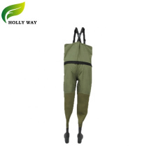 Olive Green Waterproof Breathable Fishing Chest Waders with x-back suspenders